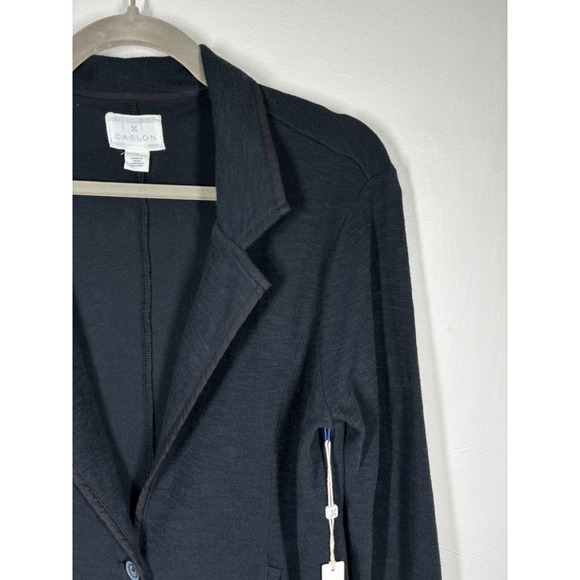 Nordstrom Caslon NWT Black Knit Blazer Jacket Medium Lightweight Quiet Luxury - Picture 2 of 11